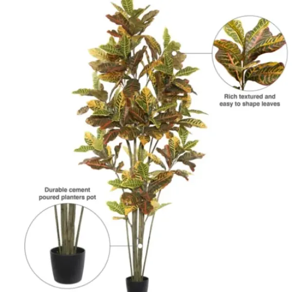 Trees & Topiaries-Kirkland's Home Colorful Croton Tree In Black Planter, 7 Ft.