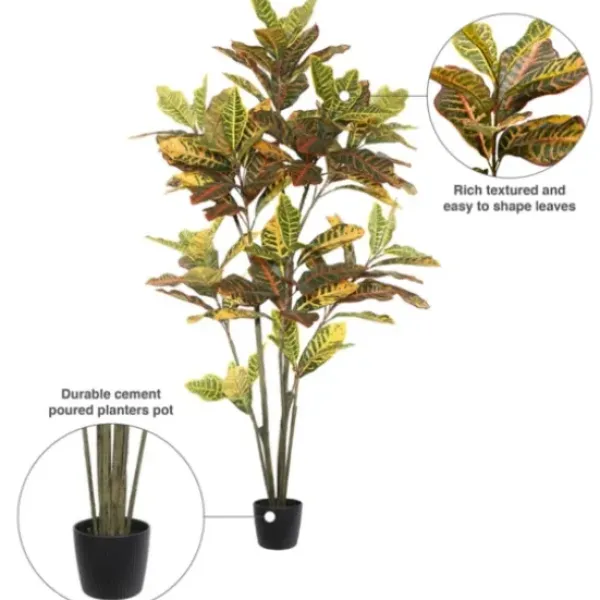 Trees & Topiaries-Kirkland's Home Colorful Croton Tree In Black Planter, 5 Ft.