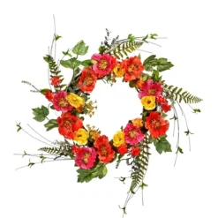 Wreaths-Kirkland's Home Colorful Poppy Mix Wreath Pink/Orange/Green