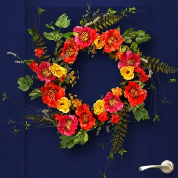 Wreaths-Kirkland's Home Colorful Poppy Mix Wreath Pink/Orange/Green