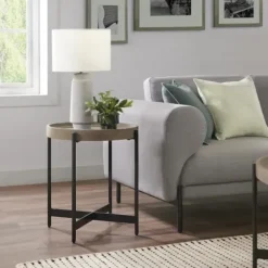 Accent & End Tables-Kirkland's Home Concrete Round Tray Top Side Table Gray