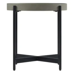 Accent & End Tables-Kirkland's Home Concrete Round Tray Top Side Table Gray
