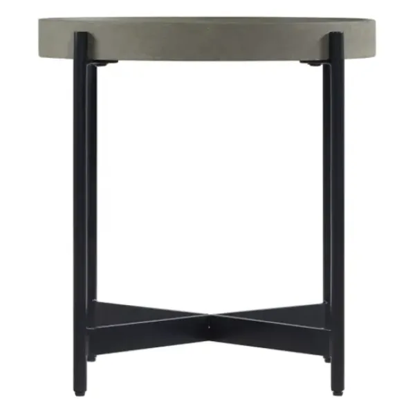Accent & End Tables-Kirkland's Home Concrete Round Tray Top Side Table Gray
