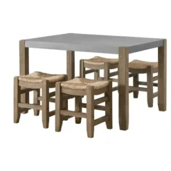 Dining Sets-Kirkland's Home Concrete Table And Stools 5-Pc. Dining Set Gray/Brown