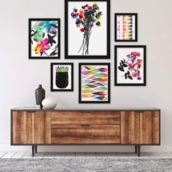 Framed Art-Kirkland's Home Contemporary Florals 6-Pc. Wall Art Set Black/White/Pink