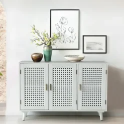 Cabinets & Sideboards-Kirkland's Home Contemporary Lattice Doors Sideboard White