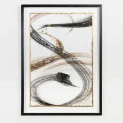 Framed Art-Kirkland's Home Contemporary Neutral Ribbons Framed Art Print White/Black/Gold
