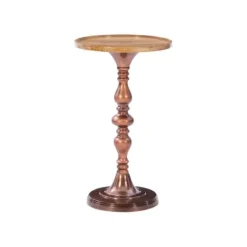 Accent & End Tables-Kirkland's Home Copper Plated Accent Table With Mango Wood Top Brown