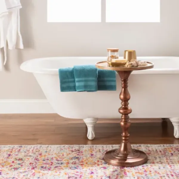 Accent & End Tables-Kirkland's Home Copper Plated Accent Table With Mango Wood Top Brown