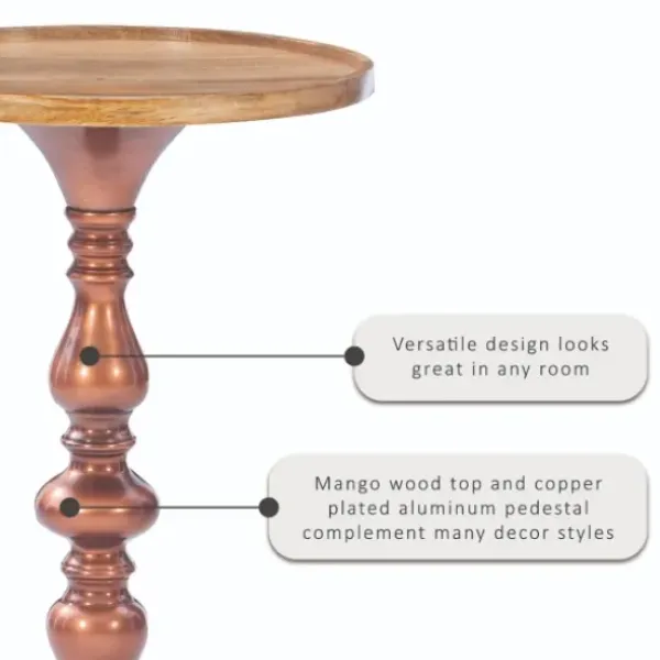 Accent & End Tables-Kirkland's Home Copper Plated Accent Table With Mango Wood Top Brown