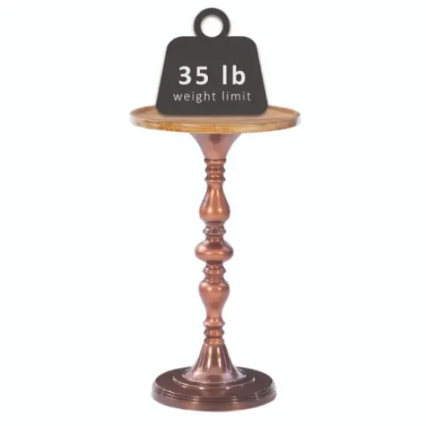 Accent & End Tables-Kirkland's Home Copper Plated Accent Table With Mango Wood Top Brown