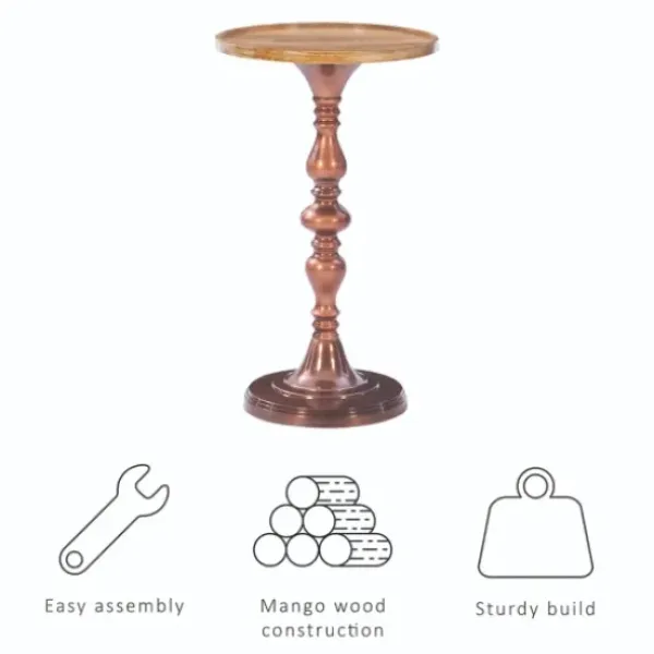 Accent & End Tables-Kirkland's Home Copper Plated Accent Table With Mango Wood Top Brown