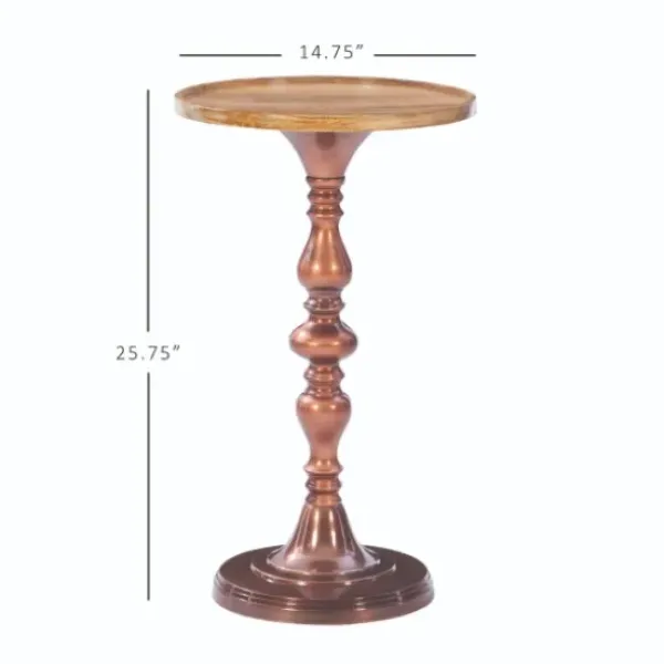Accent & End Tables-Kirkland's Home Copper Plated Accent Table With Mango Wood Top Brown