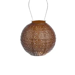 Outdoor Lighting-Kirkland's Home Copper Sashiko Round Hanging Led Outdoor Lantern Brown