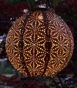 Outdoor Lighting-Kirkland's Home Copper Sashiko Round Hanging Led Outdoor Lantern Brown