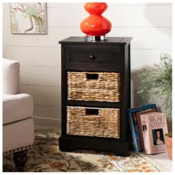 Accent & End Tables-Kirkland's Home Cora Accent Table With Woven Storage Baskets Brown