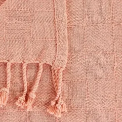 Blankets & Throws-Kirkland's Home Coral Checkered Weave Fringe Throw Pink