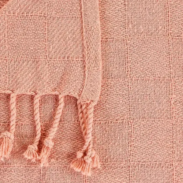 Blankets & Throws-Kirkland's Home Coral Checkered Weave Fringe Throw Pink