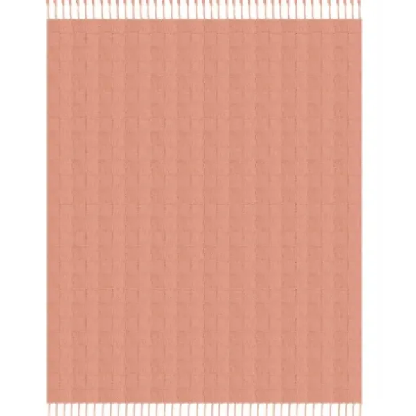 Blankets & Throws-Kirkland's Home Coral Checkered Weave Fringe Throw Pink