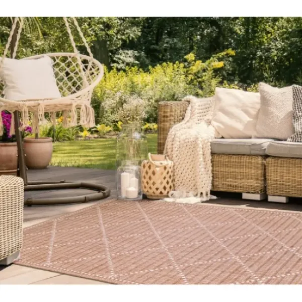 Outdoor Rugs-Kirkland's Home Coral Trellis Indoor/Outdoor Area Rug, 6X9 Pink