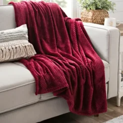 Blankets & Throws-Kirkland's Home Cordovan Heavenly Plush Bubble Throw Red