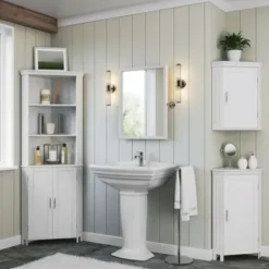 Bathroom Furniture-Kirkland's Home Corner Shelf With Cabinet Doors White