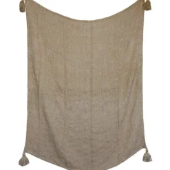 Blankets & Throws-Kirkland's Home Corner Tassel Throw Blanket Tan