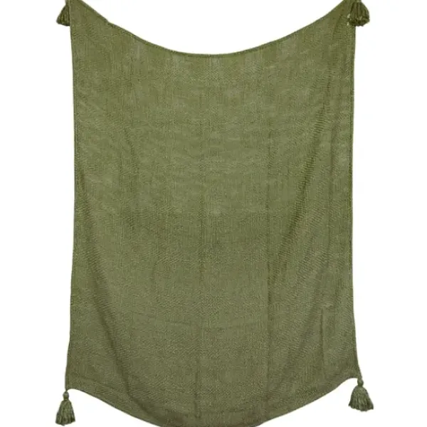 Blankets & Throws-Kirkland's Home Corner Tassel Throw Blanket Green