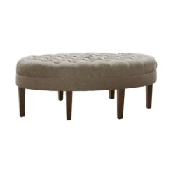 Benches & Ottomans-Kirkland's Home Cory Tufted Beige Linen Ottoman Gray