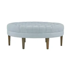 Benches & Ottomans-Kirkland's Home Cory Tufted Dusty Linen Ottoman Blue