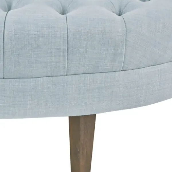 Benches & Ottomans-Kirkland's Home Cory Tufted Dusty Linen Ottoman Blue