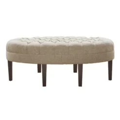 Benches & Ottomans-Kirkland's Home Cory Tufted Natural Linen Ottoman Tan