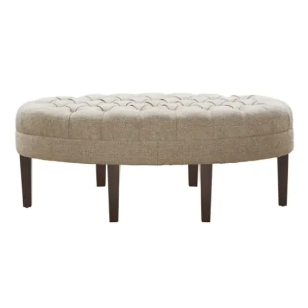 Benches & Ottomans-Kirkland's Home Cory Tufted Natural Linen Ottoman Tan