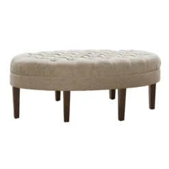 Benches & Ottomans-Kirkland's Home Cory Tufted Natural Linen Ottoman Tan