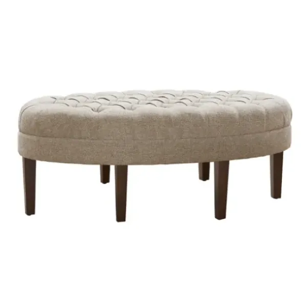 Benches & Ottomans-Kirkland's Home Cory Tufted Natural Linen Ottoman Tan