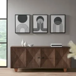 Canvas Art-Kirkland's Home Cosmic Curl Geometric 3-Pc. Grayscale Wall Art Gray/White/Black