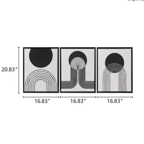 Canvas Art-Kirkland's Home Cosmic Curl Geometric 3-Pc. Grayscale Wall Art Gray/White/Black