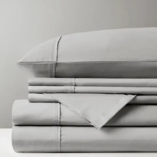 Bed Sheets-Kirkland's Home Cotton Blend Sateen 6-Pc. Queen Sheet Set Gray