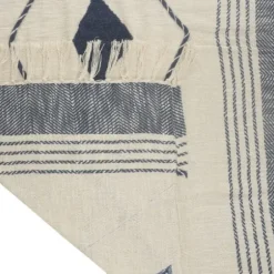 Blankets & Throws-Kirkland's Home Cotton Diamond Geometric Fringe Throw Blue