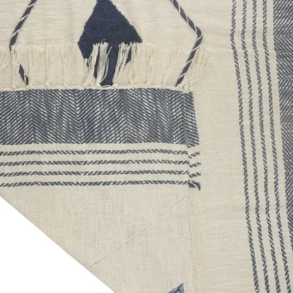 Blankets & Throws-Kirkland's Home Cotton Diamond Geometric Fringe Throw Blue