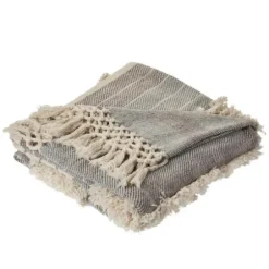 Blankets & Throws-Kirkland's Home Cotton Fringe Eclectic Tufted Throw Ivory/Gray