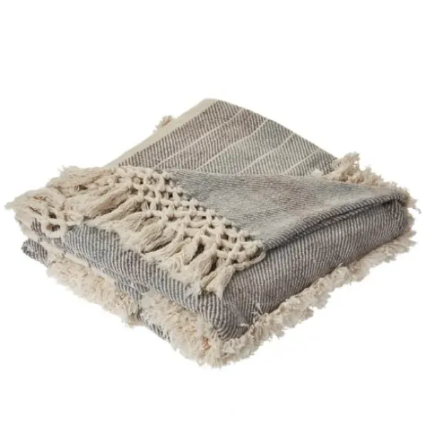 Blankets & Throws-Kirkland's Home Cotton Fringe Eclectic Tufted Throw Ivory/Gray