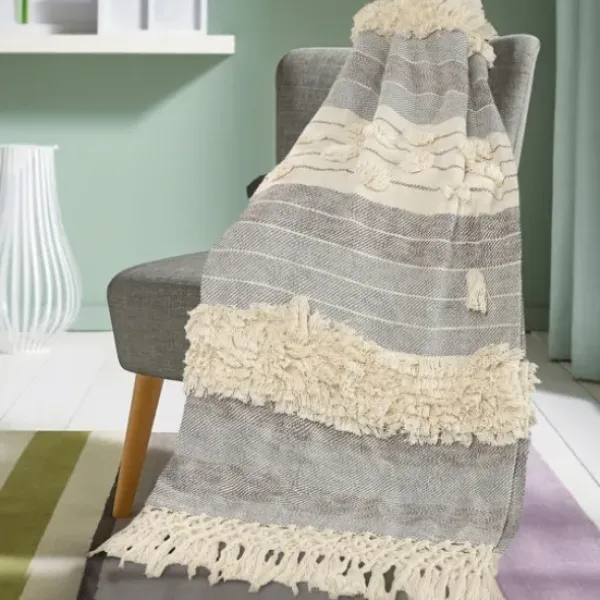 Blankets & Throws-Kirkland's Home Cotton Fringe Eclectic Tufted Throw Ivory/Gray