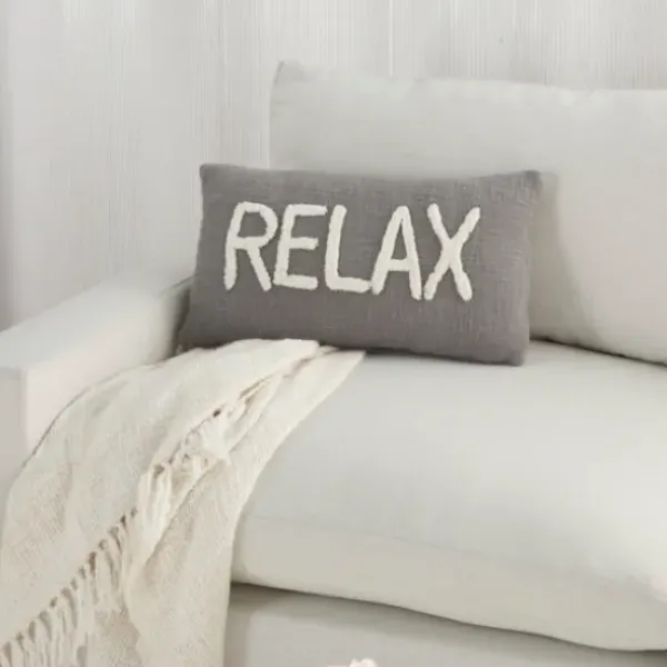 Pillows-Kirkland's Home Cotton Relax Tufted Lumbar Pillow Gray