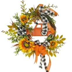 Wreaths-Kirkland's Home Country Car And Sunflowers Harvest Wreath Orange/Green
