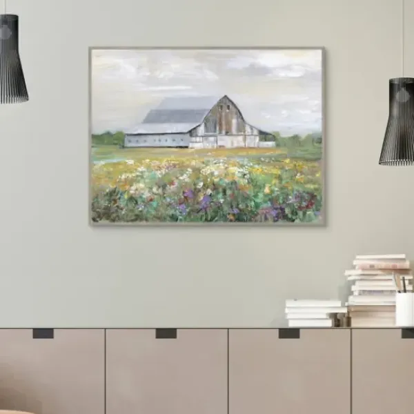 Canvas Art-Kirkland's Home Country Fields Framed Canvas Art Print Gray/Green