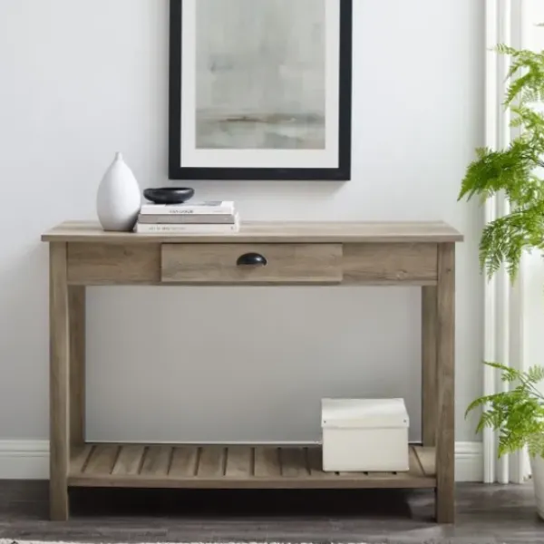 Console Tables-Kirkland's Home Country Style Washed Console Table Gray