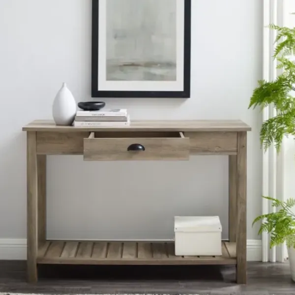 Console Tables-Kirkland's Home Country Style Washed Console Table Gray