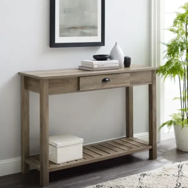 Console Tables-Kirkland's Home Country Style Washed Console Table Gray