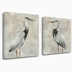 Canvas Art-Kirkland's Home Crane At Dusk Giclee Canvas Art Prints, Set Of 2 Gray/White/Black